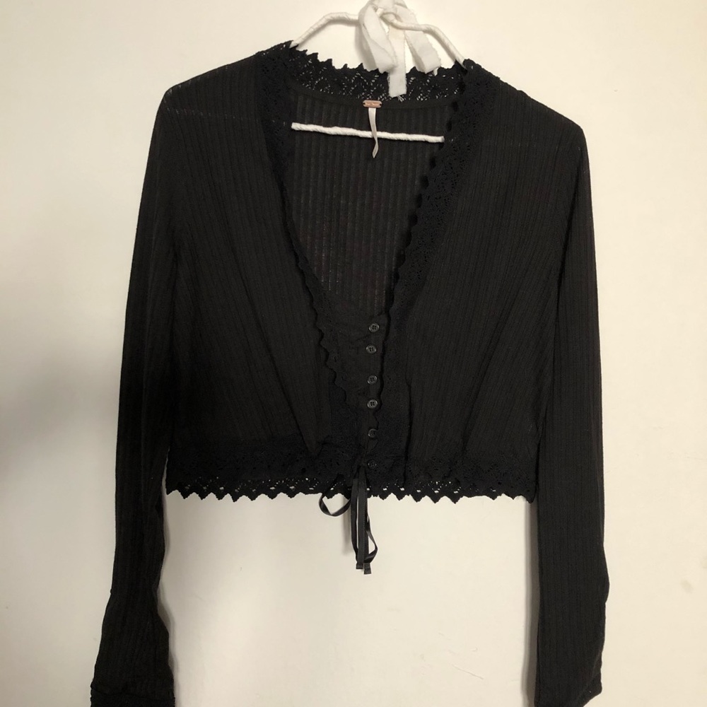 Free People Black Lace Crop